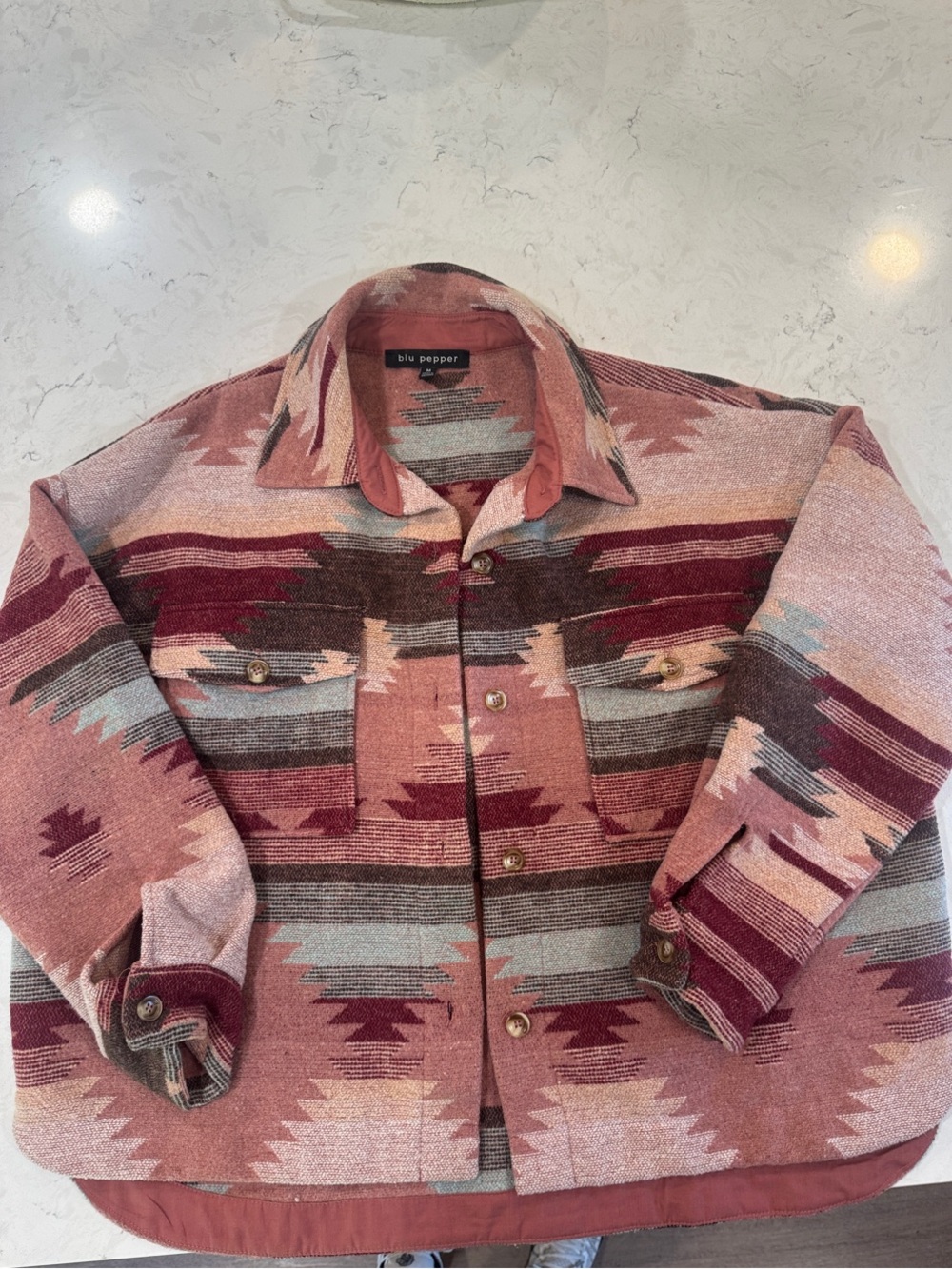 Blu Pepper Aztec Print Jacket in Dusty Rose and Cream